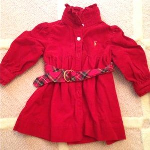 Ralph Lauren Red Corduroy Belted Dress EUC 3M